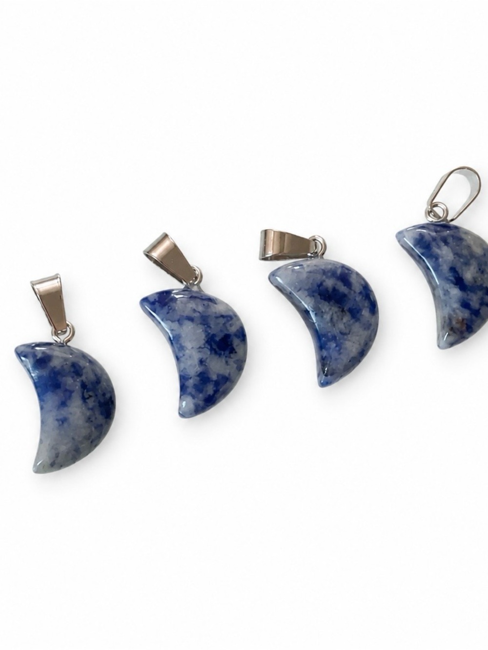 6 Pack Sodalite Crescent Moon Pendants Platinum Tone Brass Jewelry Making